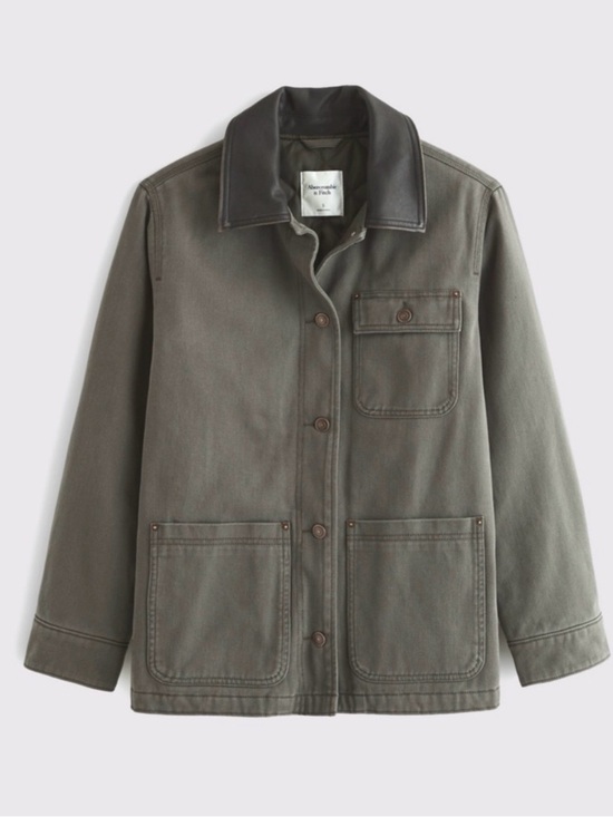 Abercrombie & Fitch Jackets & Blazers - Abercrombie & Fitch Olive Green Canvas Jacket with Dark Brown Collar